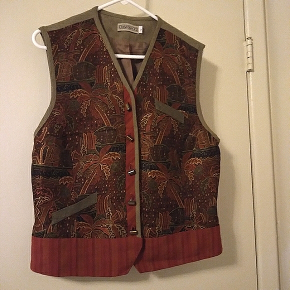 Vintage Canvasbacks Tencil & Linen Palm Trees Vest Size Large - Picture 11 of 14